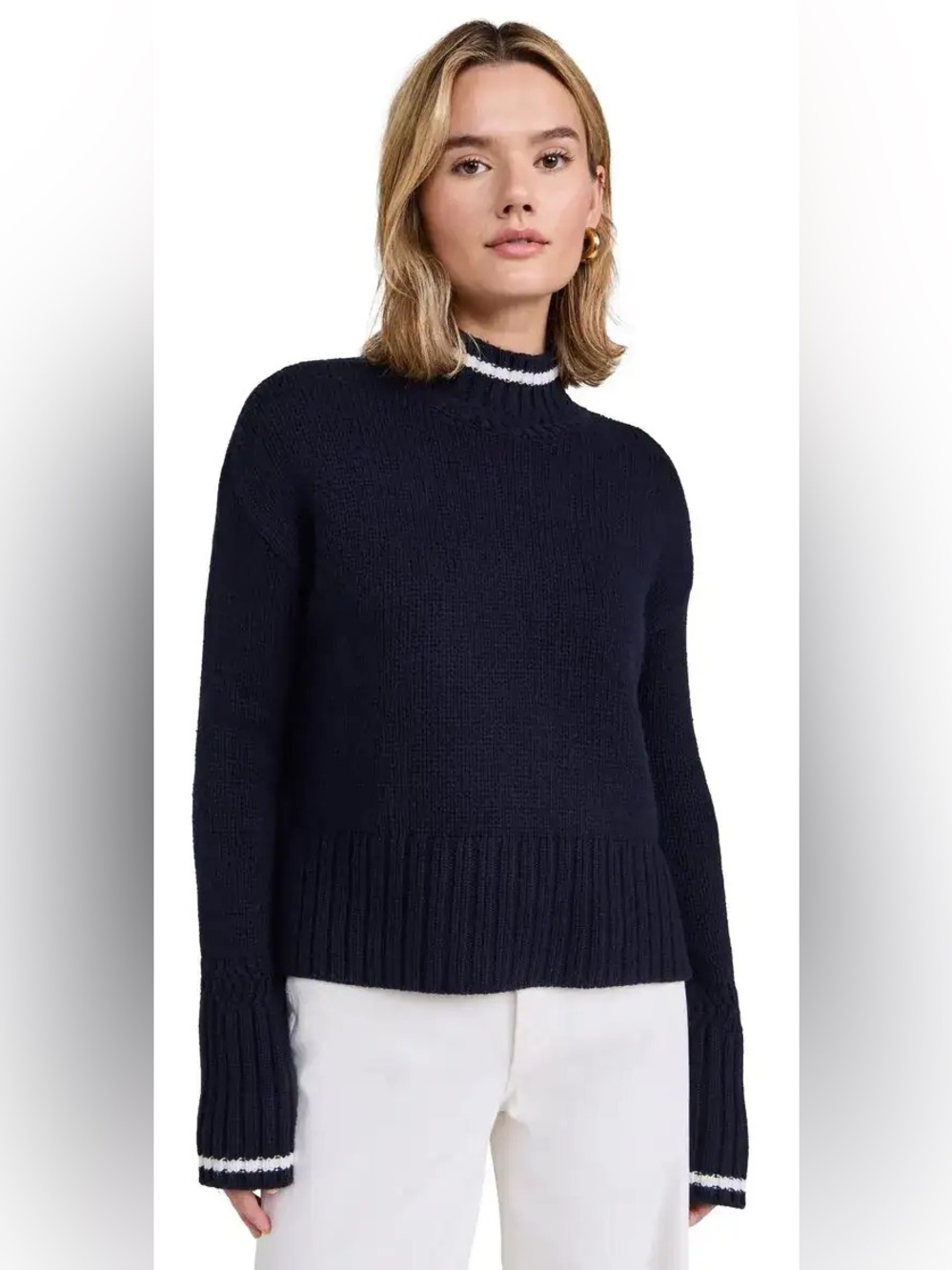 Veronica Beard Lancetti Mock Neck Turtleneck Sweater in Navy Blue  Sz S wool